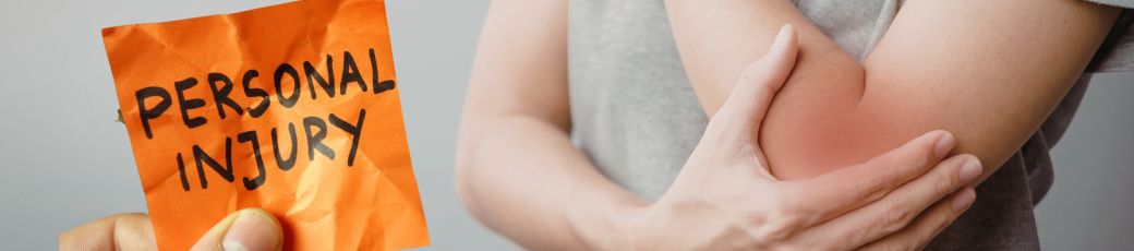 Person holding their arm in pain next to a note labeled personal injury, representing an injury claim in Texas