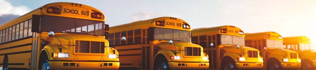 School buses lined up during back-to-school season in the Rio Grande Valley